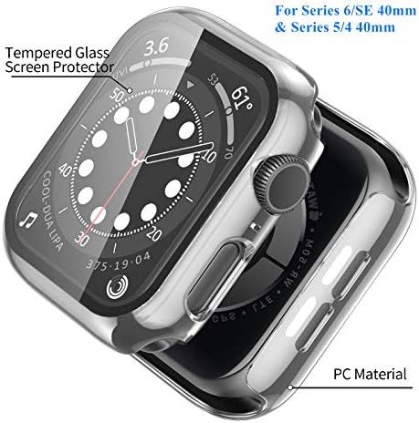מארז קשיח של Ewuonu [2 חבילה] לסדרת Apple Watch 6/SE 40 ממ עם מגן מסך זכוכית מחוסמת מובנית, מכסה